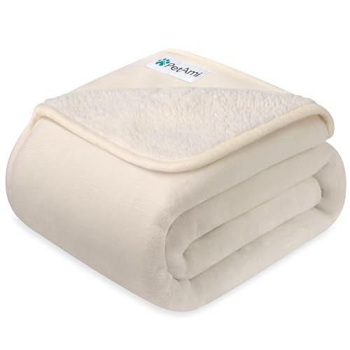 PETAMI Sherpa Fleece Waterproof CAT and Dog Blanket, Beige, Large - color: Beige, size: Large (40x60)