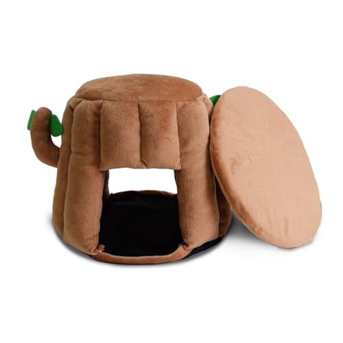 GuineaDad Tree Stump Hidey – Guinea Pig Bed & Hideout | Small Animal Bed & Cozy Guinea Pig House | Plush Tree Stump Hut & Hideaway for Rabbits & Pets (Small)