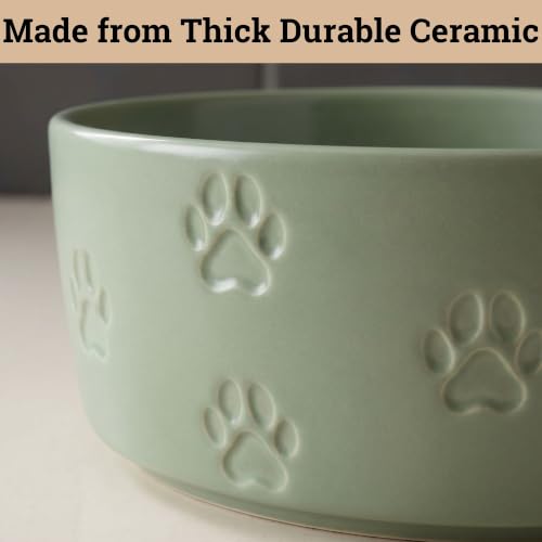 Ceramic Dog Bowl Set of 2 with Anti-Skid Base 7.5" W x 3" H, 6 Cup Capacity | Thick Ceramic, Dishwasher Safe, Anti-Skid Rubber Base, 6 Cups per Bowl, Ceramic Food & Water Bowls Set of 2 for Large Dogs - color: Sage Green, size: Large