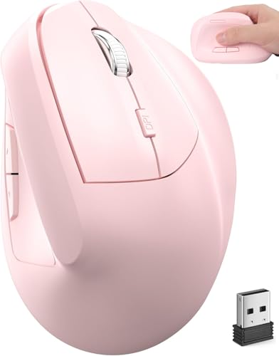 Wireless Mouse Pink Ergonomic (Bluetooth+USB )Dual Mode Vertical Silent Portable Multi Device Ergo Carpal Tunnel Mice for Mac/PC/Laptop/Computer/Tablet/iPad/Macbook Air/Pro Office Work Women Men Gift - color: Pink