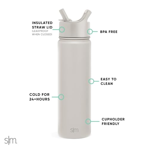 Simple Modern Insulated Water Bottle with Straw | 22oz | Beige | Summit Stainless Steel Water Bottles, Metal Cup | Leak Proof for School, Gym, Travel, Sports | Almond Birch - color: -Almond Birch, style: 22oz