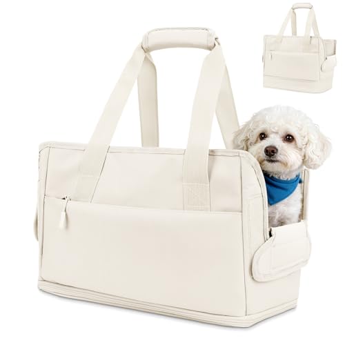 Dog Purse Carrier for Small Dogs Under 10 lbs Soft Sided Pad | Adjustable Velcro Side Pad, Extendable Bottom, Safety Leash Clip, Large Storage Pocket, Apricot - color: Apricot