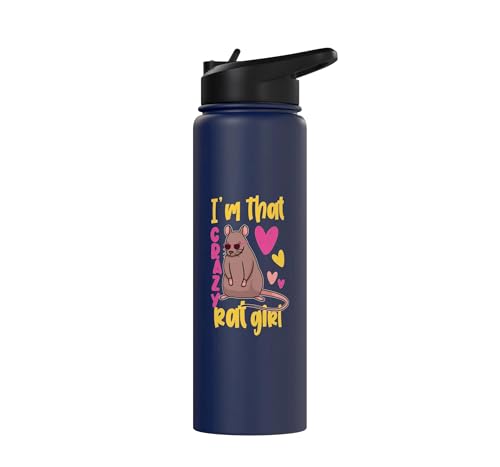 Funny Rat Design for Girls and Women Stainless Steel Insulated Water Bottle - color: Navy Blue