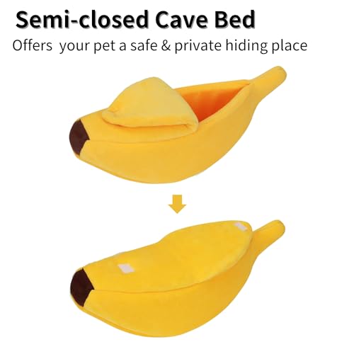 Small Animal Bed Warm Cozy Banana Cave Hideout Sleep Nest House Habitat for Hedgehog Hamster Rat Chinchilla Guinea Pig Ferret Chinchilla Cage Accessories Pet Supplies (Small, Yellow)