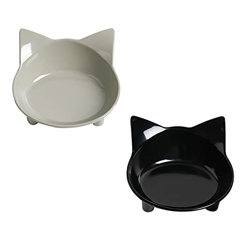 Pets Dog Cat Food Bowl – Non-Slip Wide, Shallow Pet Dish for Whisker Fatigue Relief, Safe for Puppies & Rabbits - color: Black+Grey