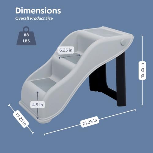 TRIXIE Lightweight 3-Step Pet Stairs, Gray | Collapsible, Non-Slip Rubber Treads, For Beds and Couches, Easy to Store