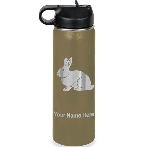 LaserGram Personalized 20oz Water Bottle, Rabbit (Camo Green) | Engraved Gift, Vacuum Insulated Stainless Steel, Flip-Top Straw Lid, Laser Engraved With Your Name - color: Camo Green, size: 20 Ounces