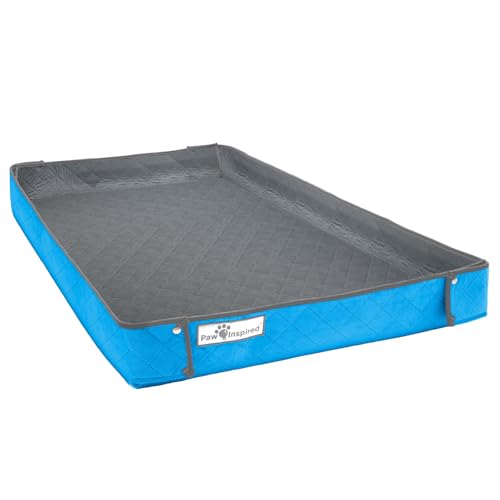 Paw Inspired Reversible Critter Box, C&C 2x3 (14-Inch Grids), Gray/Blue | Washable Fleece Cage Liner, Raised Sides, Bedding for Guinea Pigs Rabbits, Hamsters, Small Animals, Edge Protected Pee Pads - color: Gray/Blue, size: C&C 2x3 (14" Grids)
