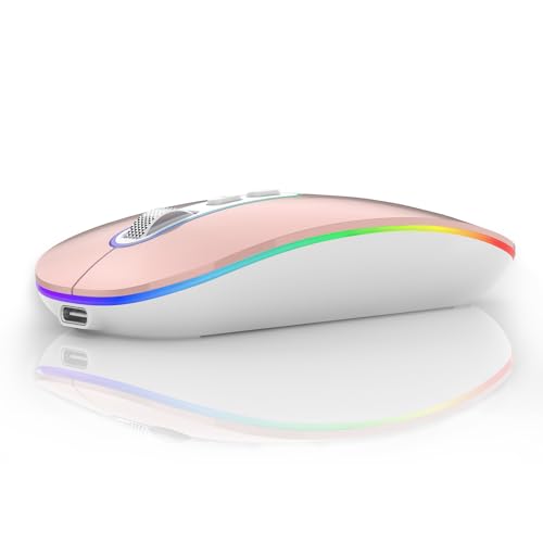 cimetech Rechargeable Wireless Mouse, Dual Mode Mouse-Pink | 2.4G & BT Slim LED Mouse for MacBook,Silent Click, 1600 DPI for Office Travel Mac Air Pro/PC/Laptop/Computer - color: Pink