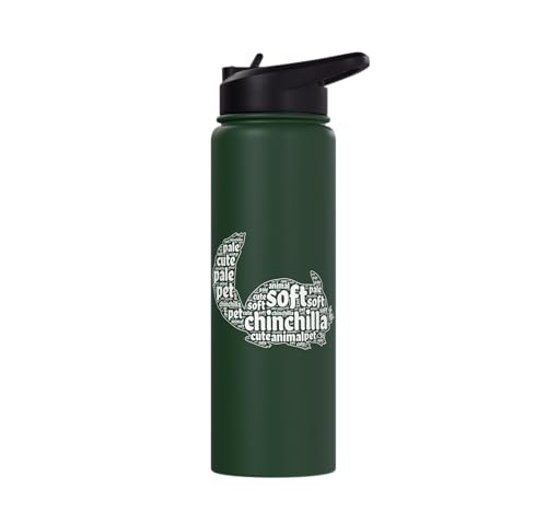 Chinchilla Word Cloud Pet Animal Funny Chinchillas Stainless Steel Insulated Water Bottle - color: Dark Green