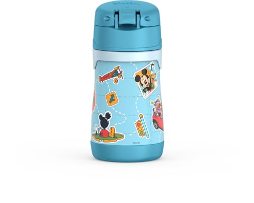 Thermos Baby 10 oz. Stainless Steel Bottle with pop-up straw, Mickey and Friends - color: Mickey and Friends, size: 10 Ounces