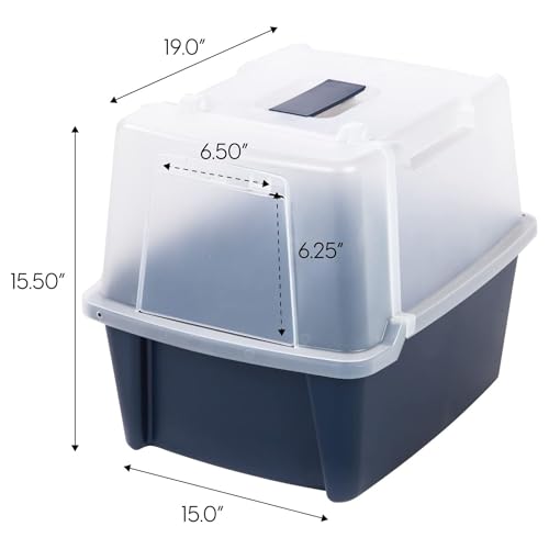 IRIS USA Large Front Door Cat Litter Box, Walk-in Entry, Navy | Senior Cats, Private Enclosure Design, Flip Door Access, Covered Walk-Through, Privacy Hood, Contained Environment - size: Split Hooded