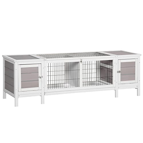 PawHut Rabbit Hutch, Bunny Cage, Guinea Pig House with Pull-Out Tray, and Divided Board for Rabbits, Chickens, Ducks, Indoor, White | Bunny Cage, Guinea Pig House, Divided Board, for Chickens Ducks, Indoor