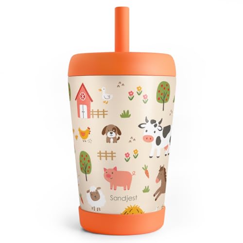 SANDJEST Farm Animals Insulated Sippy Tumbler 12 Oz, Gift for Birthday, Christmas & Back to School - color: Farm Animal