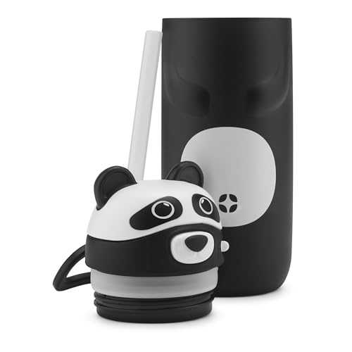 Ello Ellies 12oz Stainless Steel Leakproof Kids Water Bottle, Panda | Insulated kids water bottle with straw, leakproof locking lid, carry handle, and stainless steel fun animal design for school - color: Panda, size: 12 Ounces