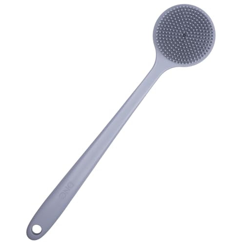 DNC Silicone Back Scrubber for Shower Bath Body Brush with Long Handle (Gray) - color: Gray