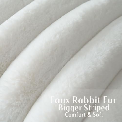 FUTEI Pack of 2 Faux Rabbit Fur Throw Pillow Covers 16x16 Inch, Cream White | Luxury Plush Texture, Striped Design, Cozy Soft Touch, Non-Shedding, Modern Home Decorative for Sofa Living Room Couch Bed - color: Cream White, size: 16" x 16" (Pack of 2)