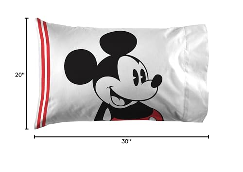 Disney Mickey Mouse Jersey Cartoon Kids Pillowcase Reversible, White | 20 x 30 Inches, Official Product, Soft Microfiber, Double-Sided, Standard Size, Machine Washable, Kids Gift - color: White - Mickey Mouse