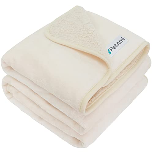 PetAmi Waterproof Dog Blanket Sherpa Fleece, Pet Medium Large Dogs, Reversible Cat Throw Bed Couch Sofa Furniture Protector, Soft Plush Polyester (X-Large 60x80, Beige), X-Large (60x80) - color: Beige, size: X-Large (60x80)