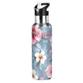 Custom Pink Hibiscus Flower Water Bottle Kids Stainless Steel Bottle with Straw Lid Personalized Name Boys Girls Insulated Cup for School 20 oz - color: Multi103