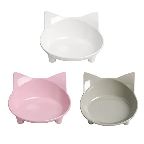 Cat & Dog Food Bowl – Non-Slip Wide Shallow Pet Dish for Whisker Fatigue Relief, Safe for Puppies & Rabbits(Safe Food-Grade) - color: 3Grey+White+Pink