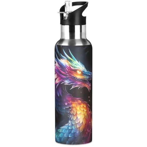 Neon Dragon Water Bottle Kids Insulated Sports Vacuum Stainless Steel Mug with Straw Lid & Handle 20 oz - color: A002