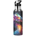 Neon Dragon Water Bottle Kids Insulated Sports Vacuum Stainless Steel Mug with Straw Lid & Handle 20 oz - color: A002