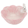 Yardwe Pink Ceramic Bunny Bowl, 5.9 Inch Cabbage Leaf Shaped Rabbit Dish for Easter Candy Dessert Snack, Cute Porcelain Animal Cereal Soup Serving Bowl for Home Kitchen Table Decoration
