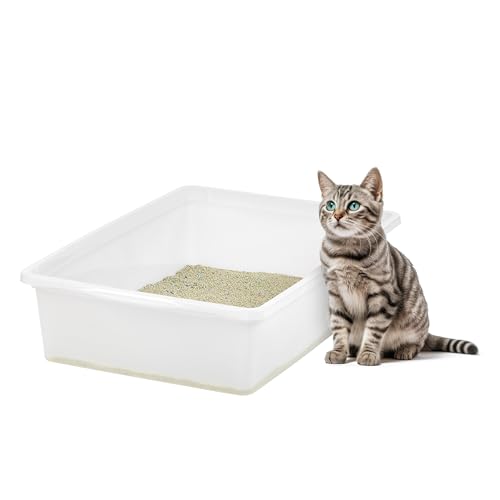 IRIS USA Large Cat Litter Box, Pearl | Training Cats, Quick Access Design, Visible Level Check, Simple Pan Style, Fastest Cleaning, Maximum Airflow