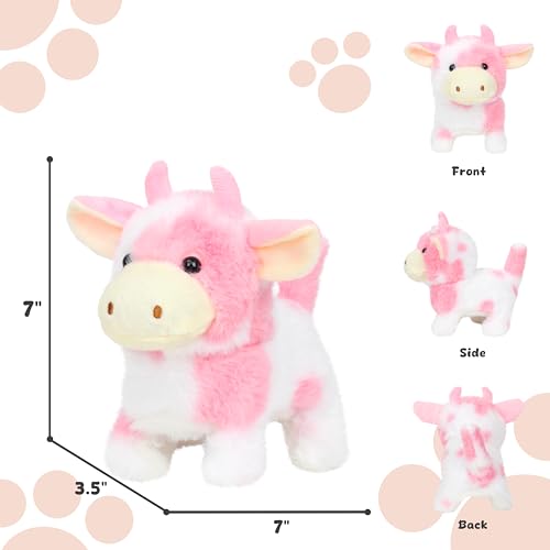 Easfan Walking Pink Cow Interactive Electronic Plush Toy for Girls 7" | Cow stuffed animal,hopping moving educational pet, with sounds & movements, Easter birthday holiday gift, for girls Toddlers - style: Pink_Cow