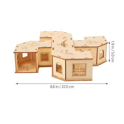 INOOMP Hamster Tunnel Maze Toy 8.66X8.66X1.96In Natural Wooden Pet Exercising Tube for Small Animals Hamsters Mice Hedgehogs Fun Labyrinth Playground