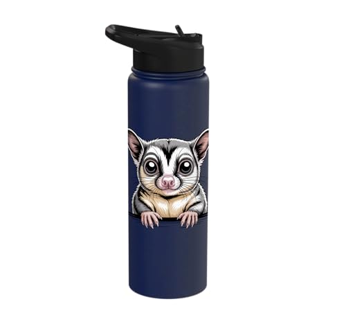 Sugar Glider Cute Peeking Marsupial Funny Animals Stainless Steel Insulated Water Bottle - color: Navy Blue