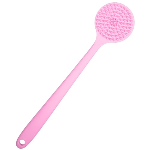 DNC Silicone Back Scrubber for Shower, Soft Bath Body Brush with Long Handle (Pink) - color: Pink
