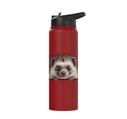 Hedgehog Cute Peeking Spiky Animal Lover Stainless Steel Insulated Water Bottle - color: Red