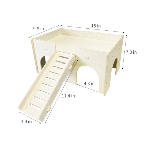 Wooden Guinea Pig House, 2-Tier Hamster Hideout with Anti-Slip Ramp, Large Small Animal House Habitat for Bunny Chinchilla Dwarf Rabbit, Tool-Free Assembly Climbing Toy Castle