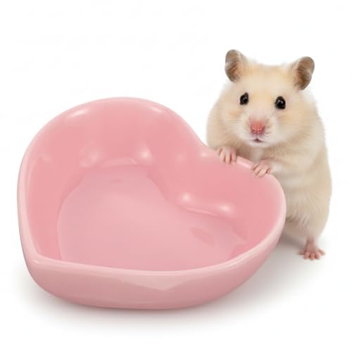 UKCOCO Heart Shaped Ceramic Pet Bowl 3.14X2.75X0.98In Non-Tip Small Animal Food and Water Dish for Hamsters Guinea Pigs Hedgehogs Gerbils - Smooth Surface Pink Porcelain Feeder