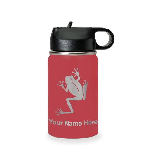 LaserGram Personalized 12oz Water Bottle, Tree Frog (Maroon) | Engraved Gift, Vacuum Insulated Stainless Steel, Flip-Top Straw Lid, Laser Engraved With Your Name - color: Maroon, size: 12 Ounces