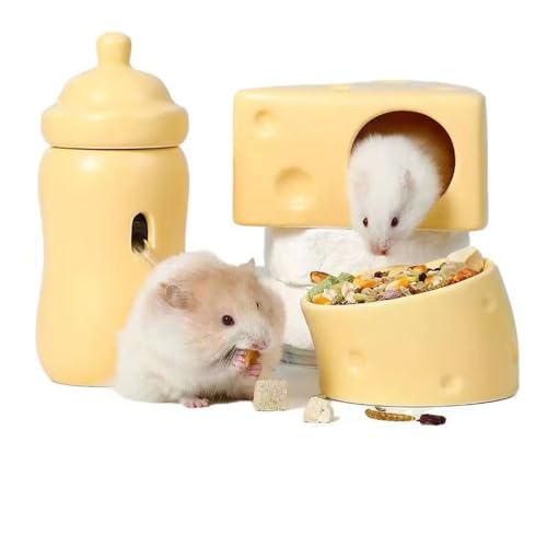 Hamster Hideout Ceramic,Cheese Shape Funny Small Animal Pet Bed for Hamster,MINI Hut Cave Cage Accessories for Dwarf Hmaster,Gerbils,Small Guinea Pig and Hedgehog (Small,Yellow) - size: Medium