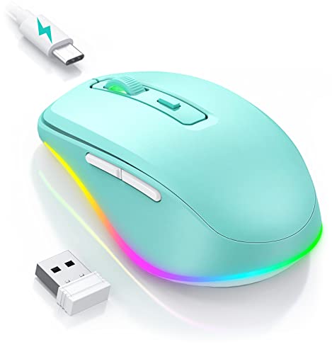 PEIOUS Wireless Mouse Jiggler, LED Mouse with Built-in Mouse Mover, Green | Rechargeable, Silent Clicks, Adjustable DPI and Random Movement Keep Computers Awake for Work-Life Balance on Laptop/PC/Mac - color: Mint Green