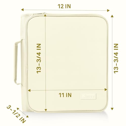 SUNEE Zippered Binder Bag with Handle, 2-Inch 3-Ring O-Ring, 500-Sheet Capacity, Includes Zip Pocket, 5-Tab Expanding File Folder, Multi-Pocket Organizer Binder for Middle School, Soft Beige - color: Soft Beige