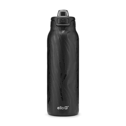 Ello Pop & Fill Insulated Stainless Steel Water Bottle with Quick Fill Lid, Leakproof Locking, Sip or Chug Spout, BPA-Free, Double Wall Vacuum Insulated for Sports, Travel & School- 22oz / 32oz / 40oz - color: Zebra, style: 32oz