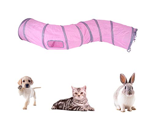 iCAGY Cat Tunnel Toys for Indoor Cats Kittens Rabbits, Pet Toy Play Tunnels | Interactive Crinkle Pop Up Tunnel Toys, Relieve Cat Boredom, Pink 47" Shape S - color: Pink