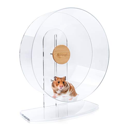Niteangel Silent Hamster Exercise Wheel - Dual-Bearing Quiet Spinning Acrylic Hamster Running Wheel for Hamsters, Gerbils, Mice, Degus, or Other Small Animals (Large - Wider Version) - size: Large - Wider Version