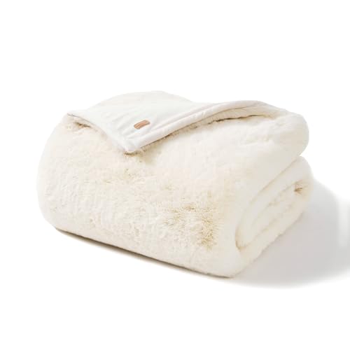 EVERGRACEHOME Faux Chinchilla Fur Throw Blanket, 72"x90", Arctic White | Luxury, Super Soft, 1220GSM, Fluffy Cozy Mink, Reversible Velvet Back, Warm Thick Heavy Winter Queen Blanket for Bed, Gift - color: Arctic White, size: 72"x90"