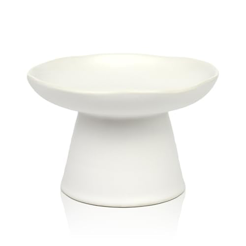 Extra Wide 6.1" Raised Cat Food Bowl, Shallow Ceramic Elevated Cat Feeder, Anti Vomiting, Stress Free, Whisker Fatigue, Pet Food or Water Bowl, White - color: White-Shallow