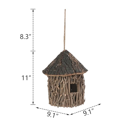 Twig-Covered Cylinder Birdhouse Squirrel House, 2.4" Entry for Medium Birds, Natural Branch Exterior & Waterproof Interior, Woodland Garden Backyard Decor - style: Cylindrical House