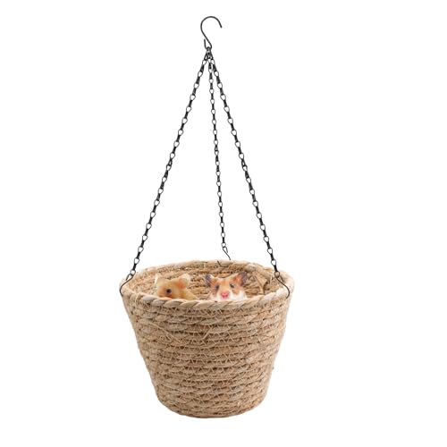 Natural Grass Rat Hammock for Cage, Handwoven Hanging Basket with Sturdy Chains for Small Animals Chinchilla Parrot Sugar Glider Mice, Rat Cage Accessories
