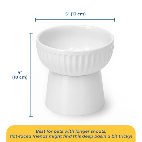 SunGrow Ceramic Cat Bowl with Stand, Suitable Eating Height for Pets, Raised Food Bowl, Mealtime for Your Cats, Stoneware Feeding Station