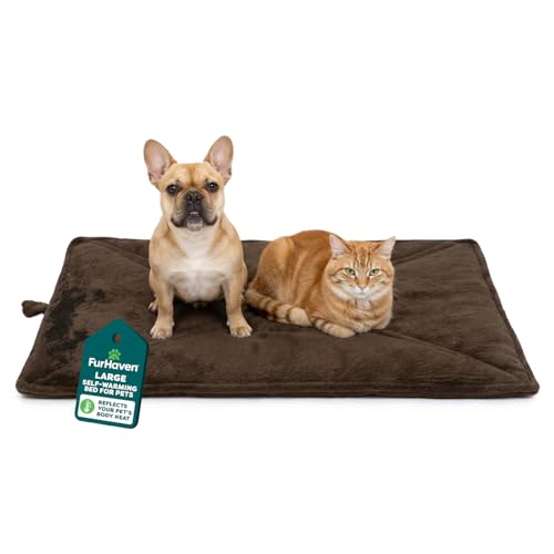 FurHaven ThermaNAP Self Warming Cat Mat, Dog Bed for Crates with Self-Warming Technology for Cozy Rest, Fully Machine Washable, Large, Plush Faux Fur, Espresso - color: Espresso, size: Large - 36"L x 24"W