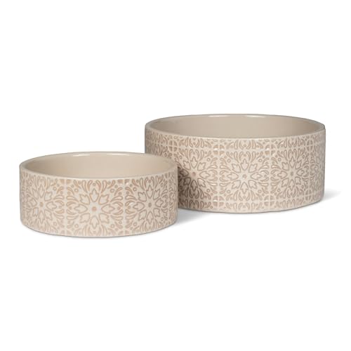 Fringe Studio Sevilla Tile Sand Medium Ceramic Imprinted Pet Bowl (6.5" Diameter x 2.5" H, 26 fl.oz.), PetShop Collection (785MD001) - color: Sevilla Tile Sand, size: Medium
